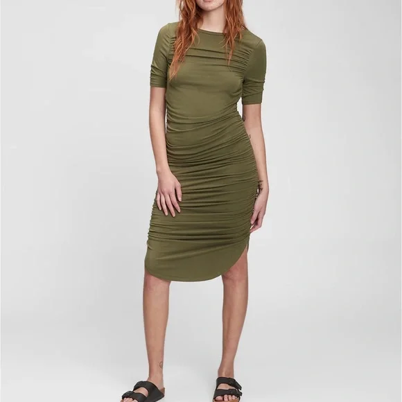 GAP | Dresses | Nwt Gap Ruched Dress Army Green Fitted Sz Lp | Poshmark
